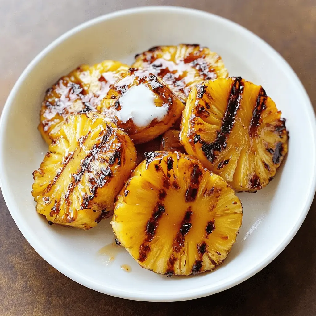 Take your summer BBQ to a new level with this easy rum-soaked grilled pineapple recipe! Juicy pineapple slices marinated in rum and spices create a perfect balance of sweet and smoky flavors. Ideal for serving as a refreshing dessert or topping for ice cream, this dish is a must-try! Save this recipe for your next cookout and impress your guests!