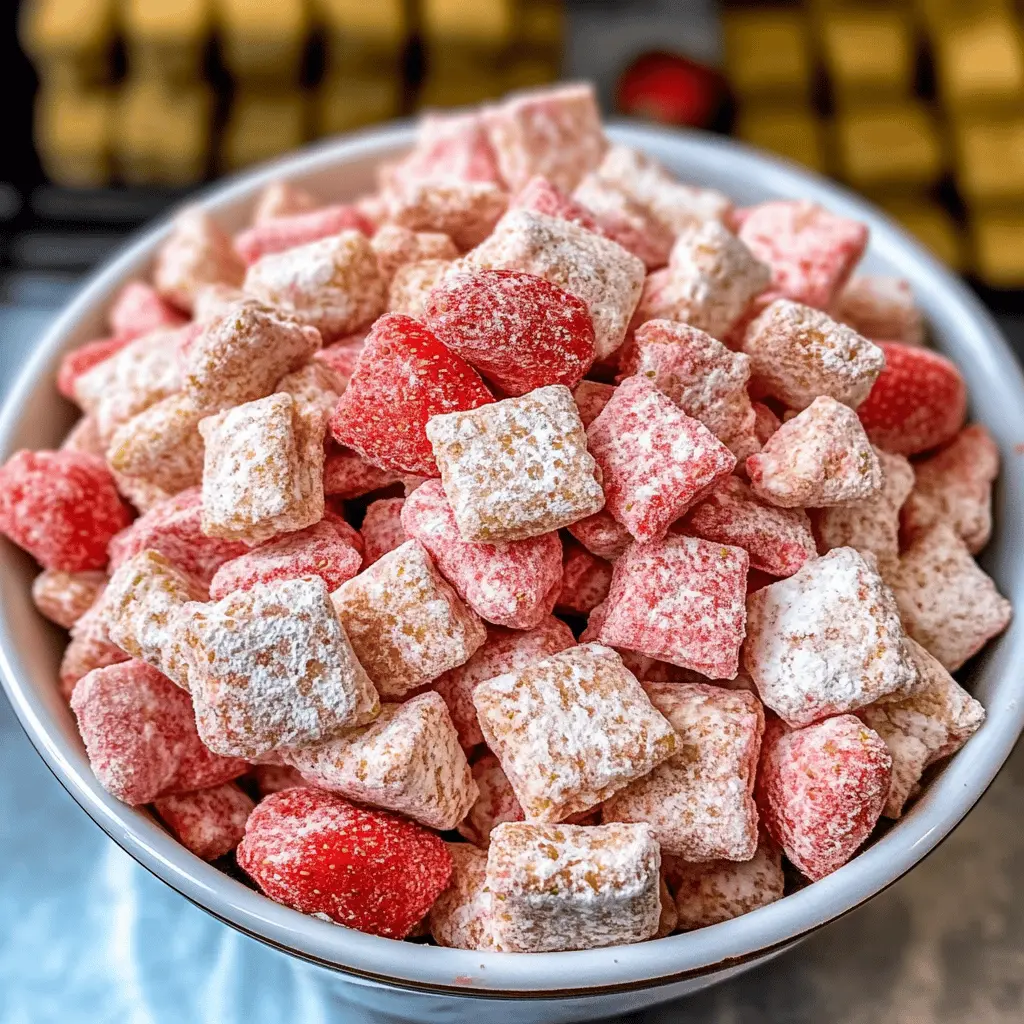 Looking for a fun and delicious treat? This Fluffy Strawberry Shortcake Puppy Chow is a perfect blend of sweet strawberries, creamy peanut butter, and a dusting of powdered sugar! It’s a delightful snack for parties, movie nights, or anytime you need a little sweetness. Save this recipe for a tasty twist on a classic that everyone will love!