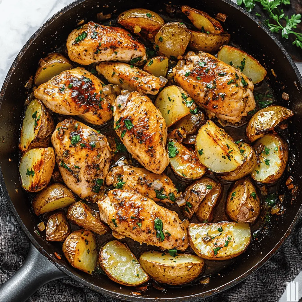 Juicy garlic butter chicken and crispy potatoes come together in this easy skillet meal! This recipe is perfect for busy weeknights or cozy weekend dinners. With just one pan, enjoy tender chicken infused with rich garlic flavor and potatoes that are golden and delicious. Save this quick and flavorful dish for your next family meal!