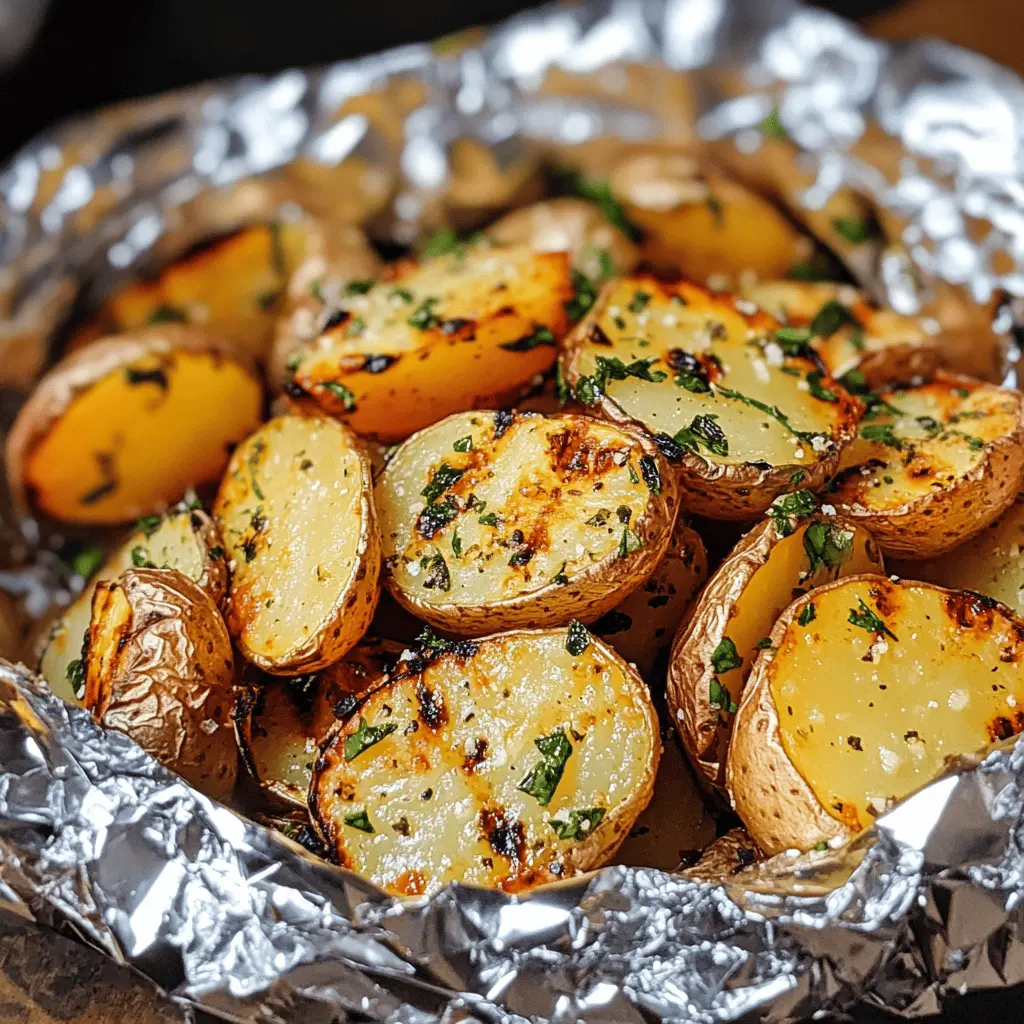 Flavorful Garlic Herb Grilled Potatoes cooked in foil make a perfect side dish for any BBQ! With aromatic garlic, fresh herbs, and smoky grill goodness, these potatoes are simple to prepare and bursting with flavor. Ideal for summer cookouts, simply save this recipe for your next outdoor gathering or family dinner!