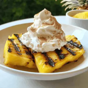 Brighten your summer barbecue with this delicious Grilled Pineapple recipe topped with creamy Coconut Cinnamon Whipped Cream! This sweet treat combines the tropical flavors of juicy pineapple with a light, fluffy topping that's perfect for enhancing any dessert table. Save this recipe for your next gathering and impress your guests with a taste of the tropics!