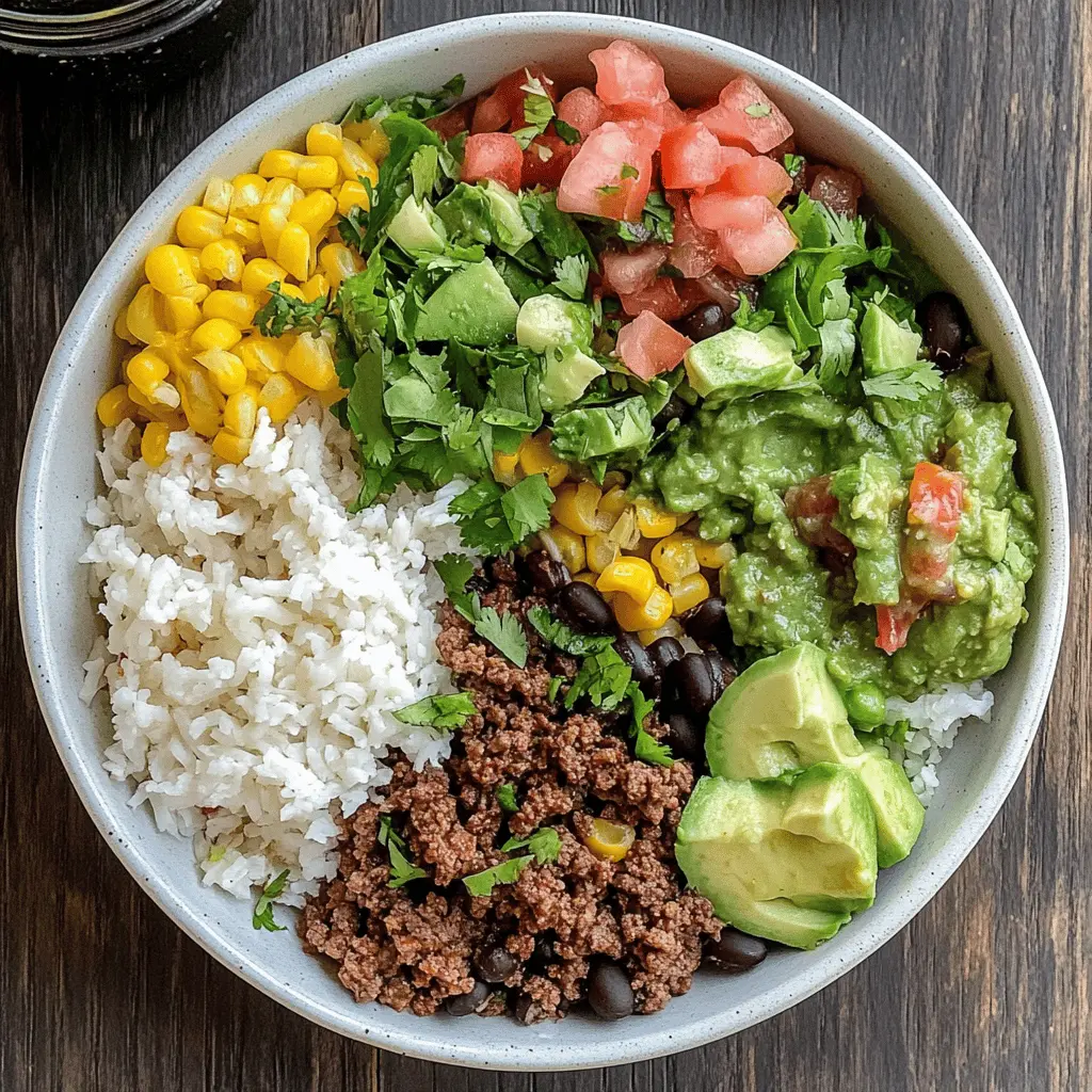 Looking for a quick meal that packs a flavorful punch? This Ground Beef Burrito Bowl is a one-stop dish loaded with fresh ingredients like seasoned ground beef, black beans, rice, and vibrant vegetables. Perfect for busy weeknights or meal prep! Save this recipe for your next family dinner or impress guests at a casual get-together!