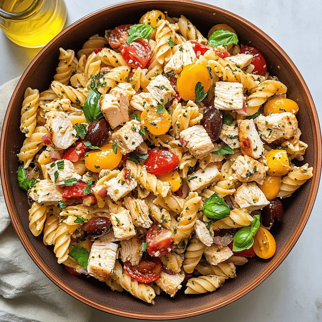 Brighten your meal with this Mediterranean Chicken Pasta Salad! Packed with juicy chicken, crisp veggies, and a zesty dressing, this dish is perfect for a quick lunch or a vibrant dinner. It's loaded with flavor and nutrition, making it a healthy choice that everyone will love. Save this recipe for your next picnic or family gathering!