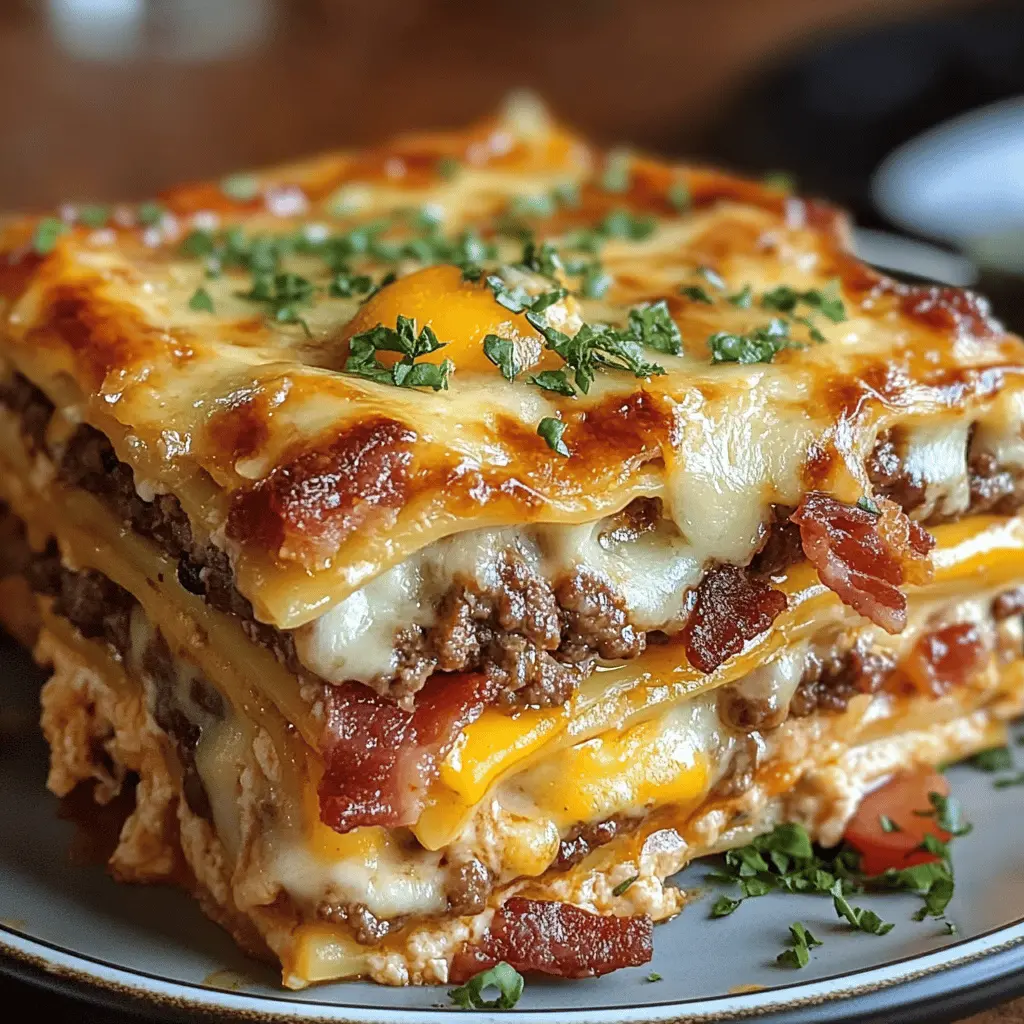 Get ready for a mouthwatering twist on comfort food! This Parmesan Garlic Bacon Cheeseburger Lasagna is packed with layers of cheesy goodness, crispy bacon, and savory flavors that everyone will love. Perfect for family dinners or casual gatherings. Save this recipe now for a delicious meal idea that's sure to impress!