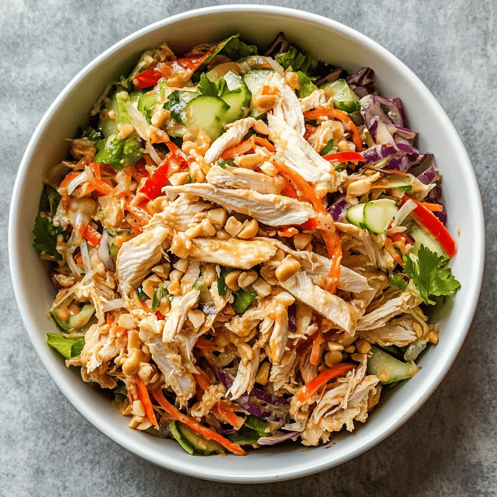 Looking for a fresh and zesty meal? This Thai Chicken Salad with Peanut Dressing is packed with vibrant flavors from crisp vegetables, tender chicken, and a creamy peanut sauce that ties it all together. Perfect for lunch or a light dinner, save this recipe for an easy weeknight dish that’s both satisfying and healthy!