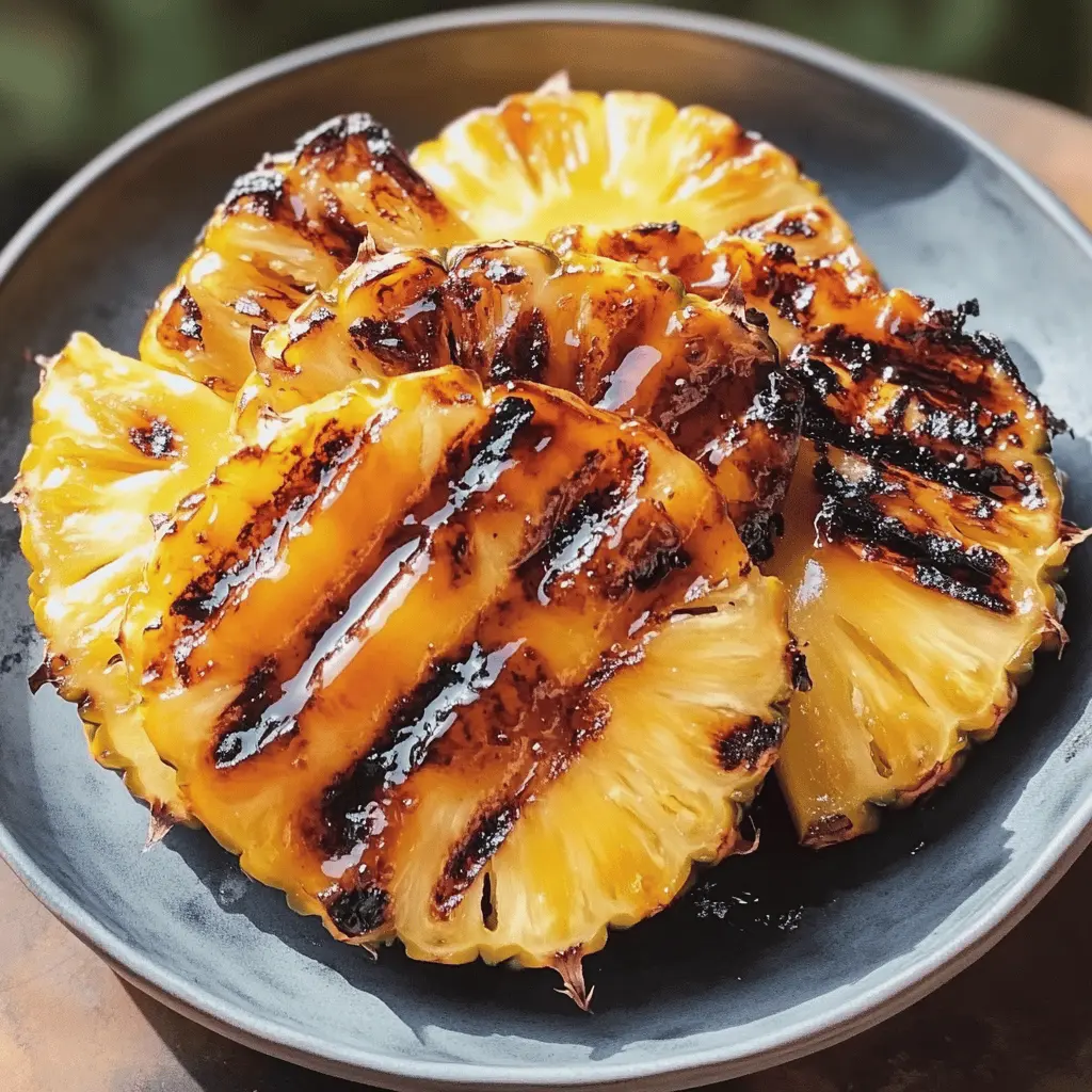 Sweet and juicy grilled pineapple topped with a rich brown sugar rum glaze is a must-try! This easy recipe combines fresh pineapple slices with a delightful caramelized finish, perfect for summer barbecues or as a fun dessert. Save this pin for a tropical twist on your favorite fruits that will impress your guests at any gathering!