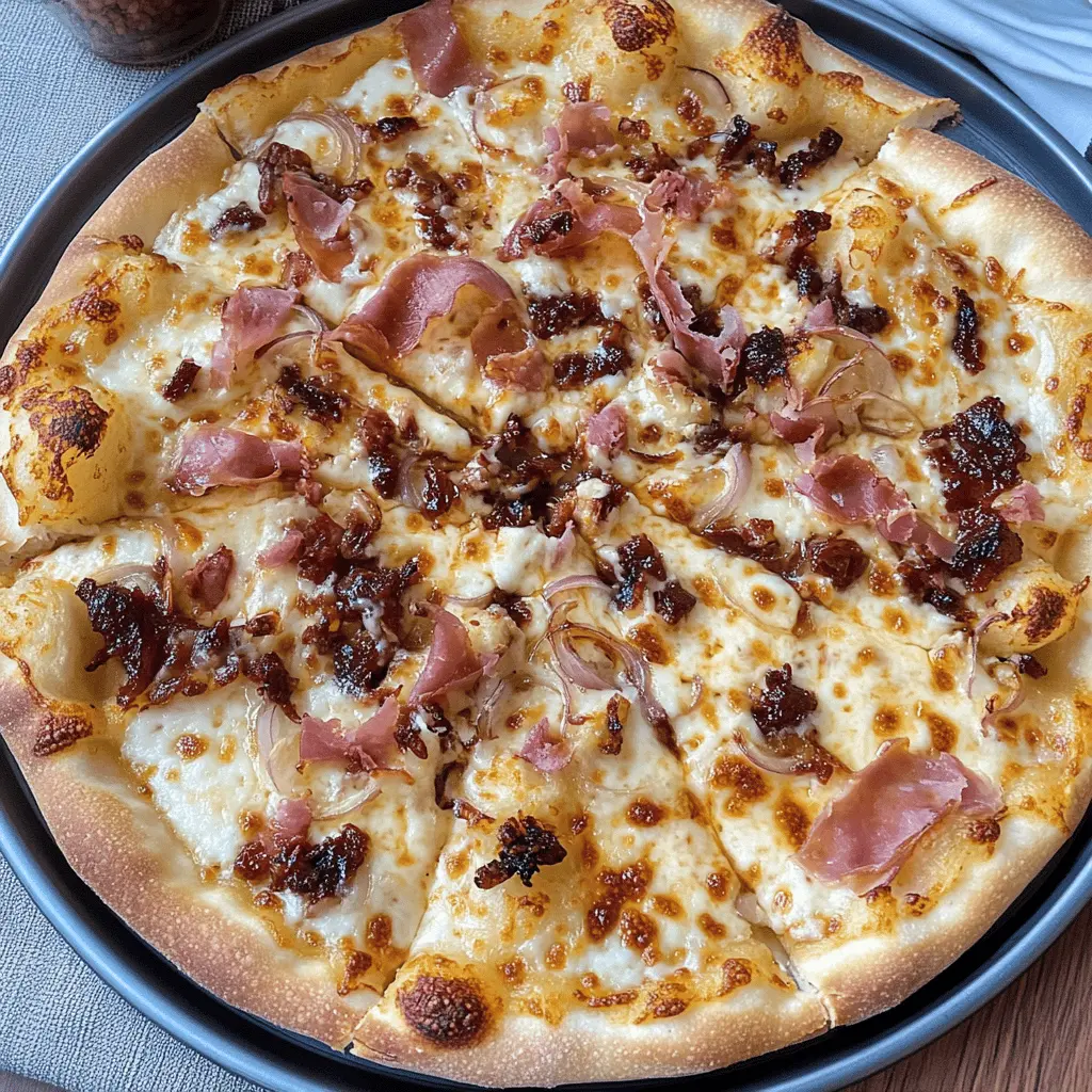 This White Barbecue Pizza with Prosciutto and Caramelized Onions is a must-try for pizza lovers! The creamy white sauce pairs perfectly with savory prosciutto and sweet caramelized onions for an unforgettable flavor combination. Perfect for a cozy night in or a gathering with friends. Save this recipe for your next pizza night and impress everyone with your culinary skills!