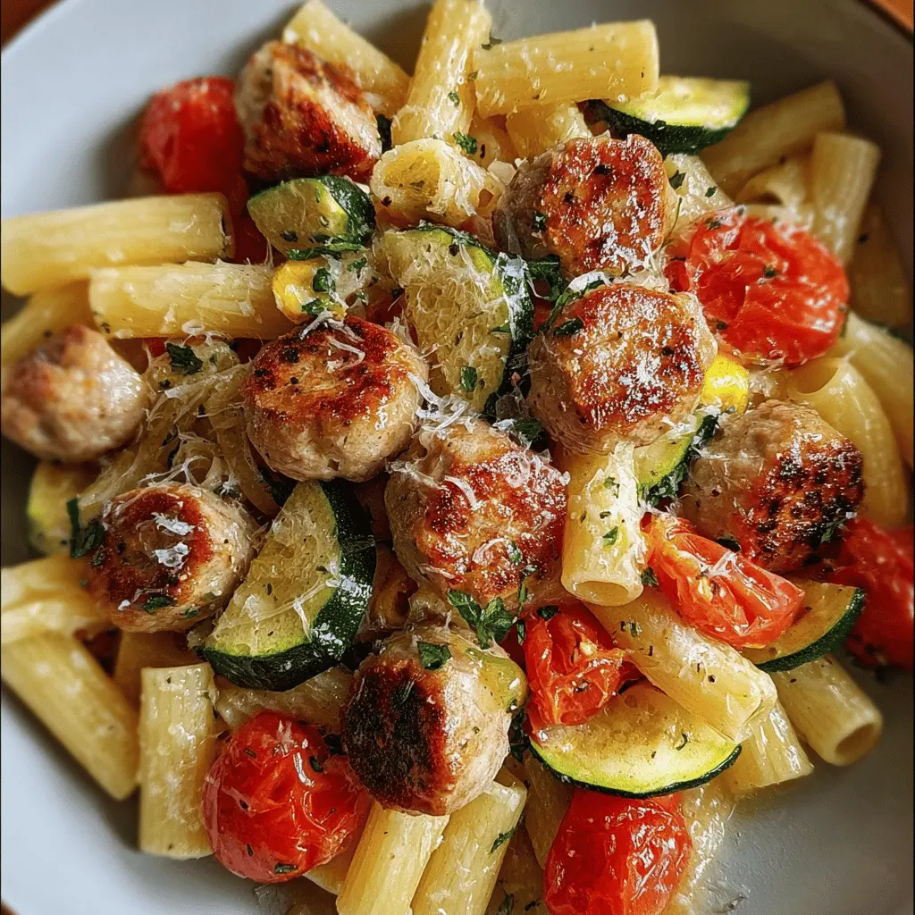 Easy Chicken Sausage Pasta with Zucchini and Tomatoes