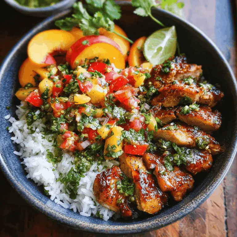 Easy Cilantro Lime Chicken Bowls with Peach Salsa
