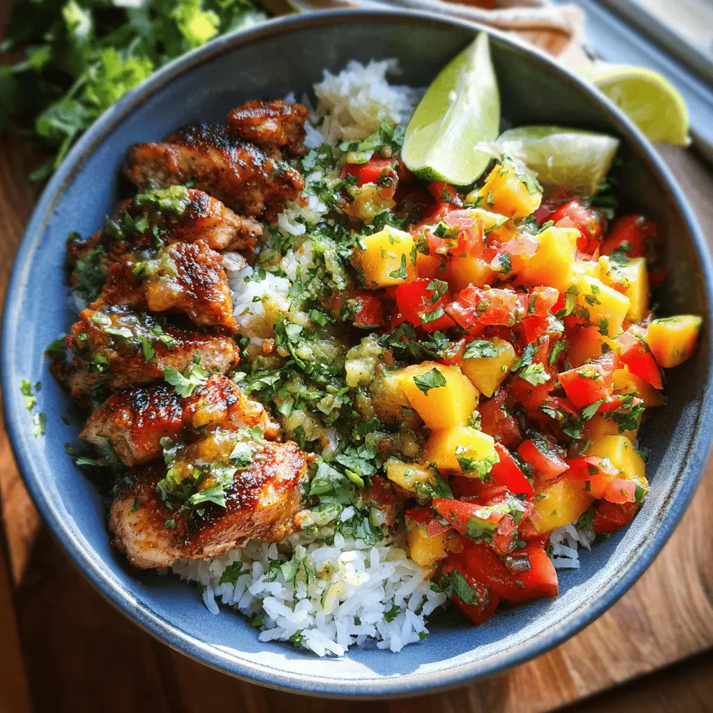 Easy Cilantro Lime Chicken Bowls with Peach Salsa
