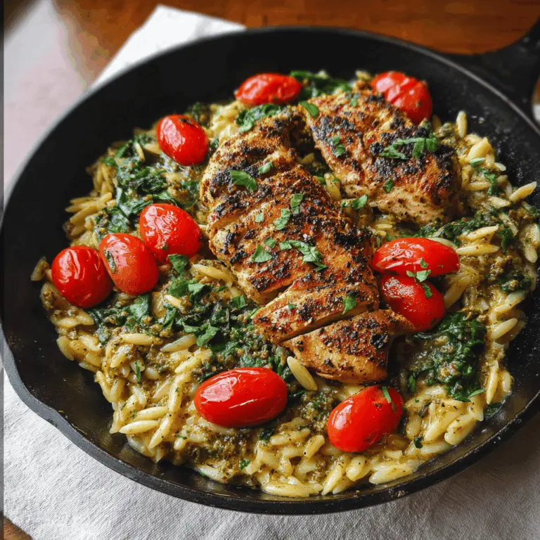 Easy Chicken Orzo With Spinach, Tomatoes & Pesto