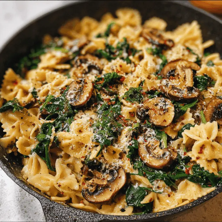 Easy Parmesan Spinach Mushroom Pasta Skillet