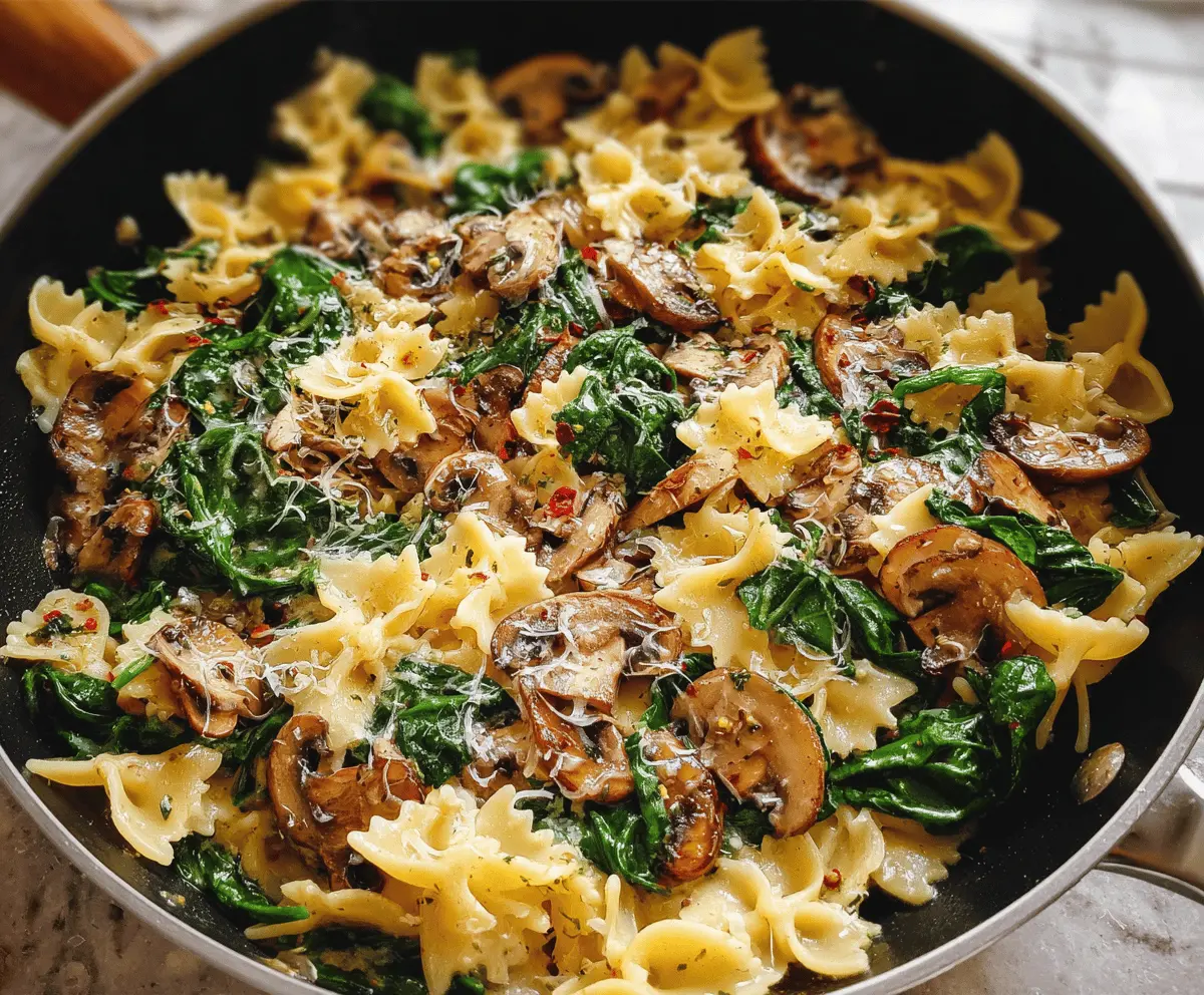 Easy Parmesan Spinach Mushroom Pasta Skillet