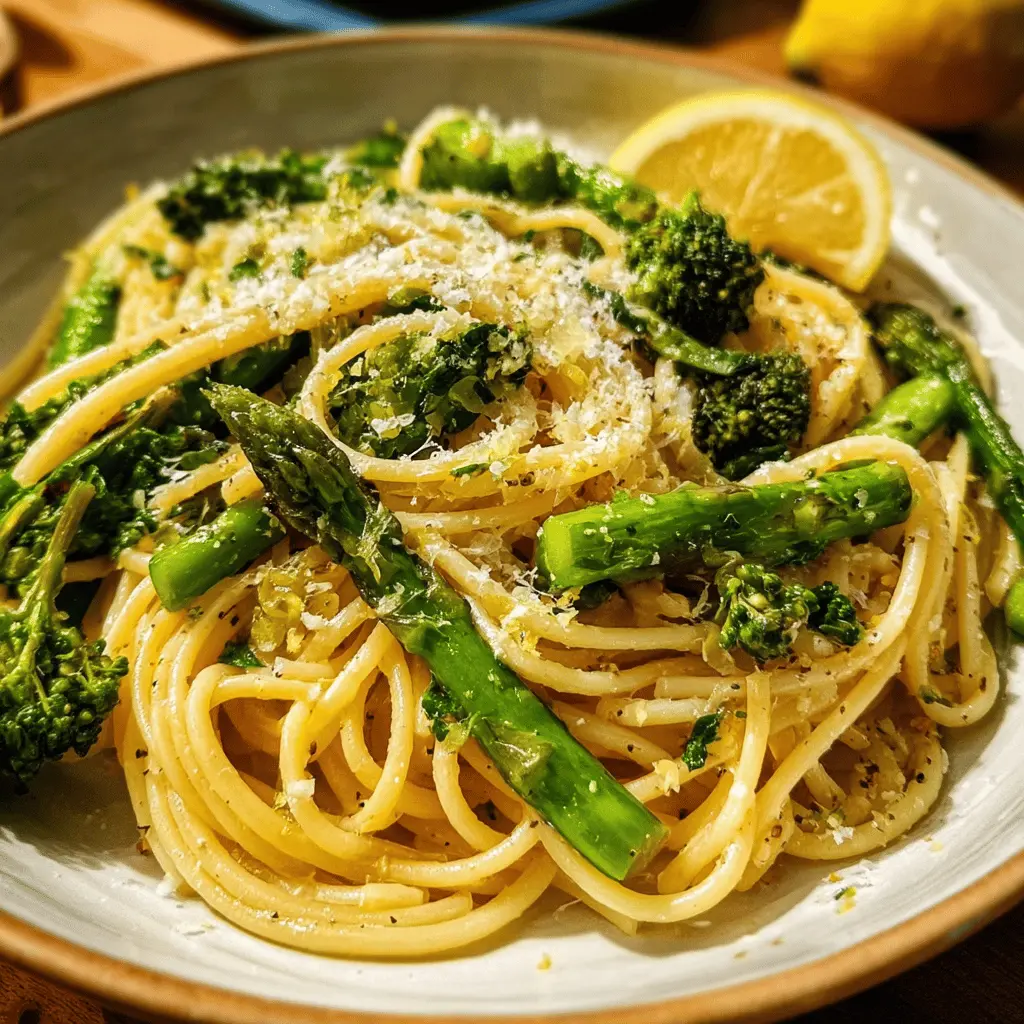 Easy Lemon Garlic Pasta With Broccoli and Asparagus