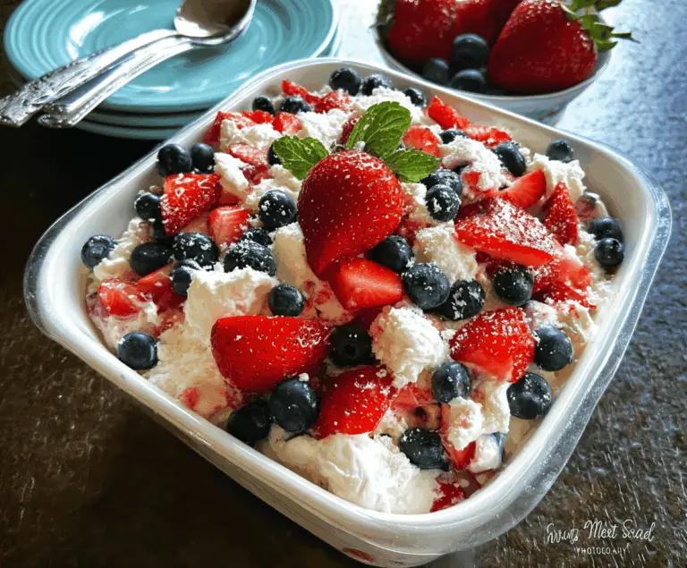 Easy Red White and Blue Cheesecake Salad Recipe