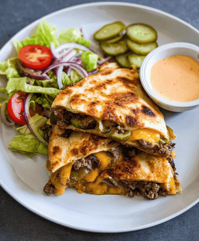 Cheeseburger Quesadilla with Quick Homemade Sauce