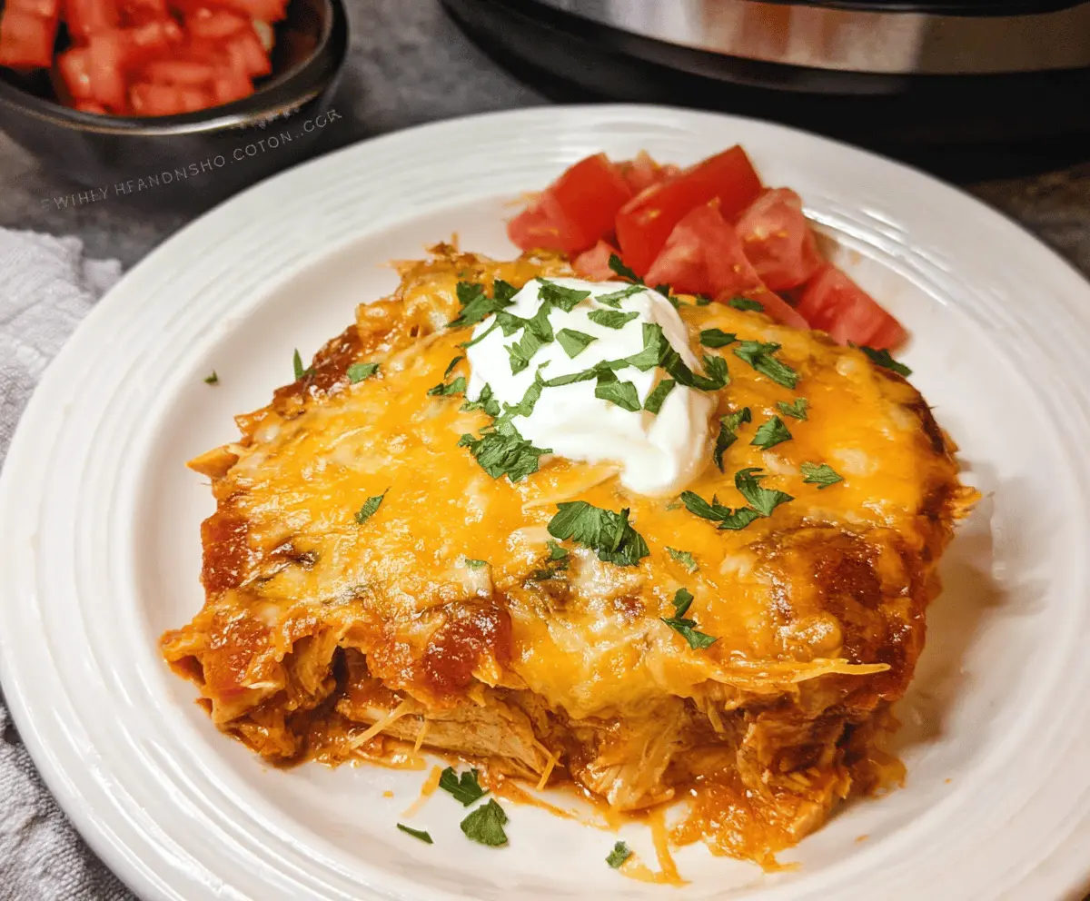 Easy Hearty Crockpot Chicken Enchilada Casserole