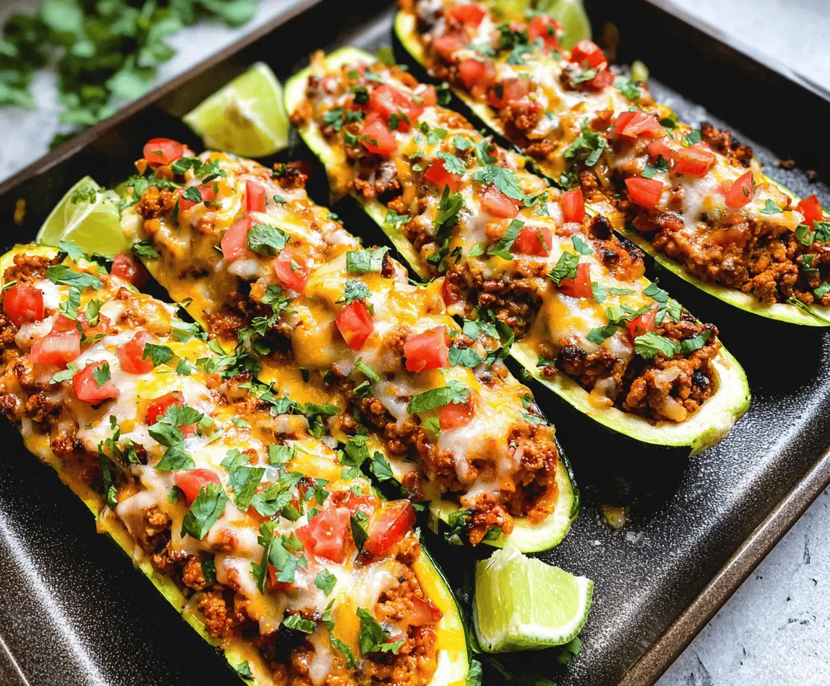 Healthy Ground Turkey Taco Stuffed Zucchini Boats