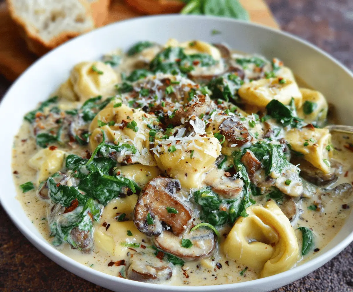 Creamy Tortellini with Spinach and Mushrooms