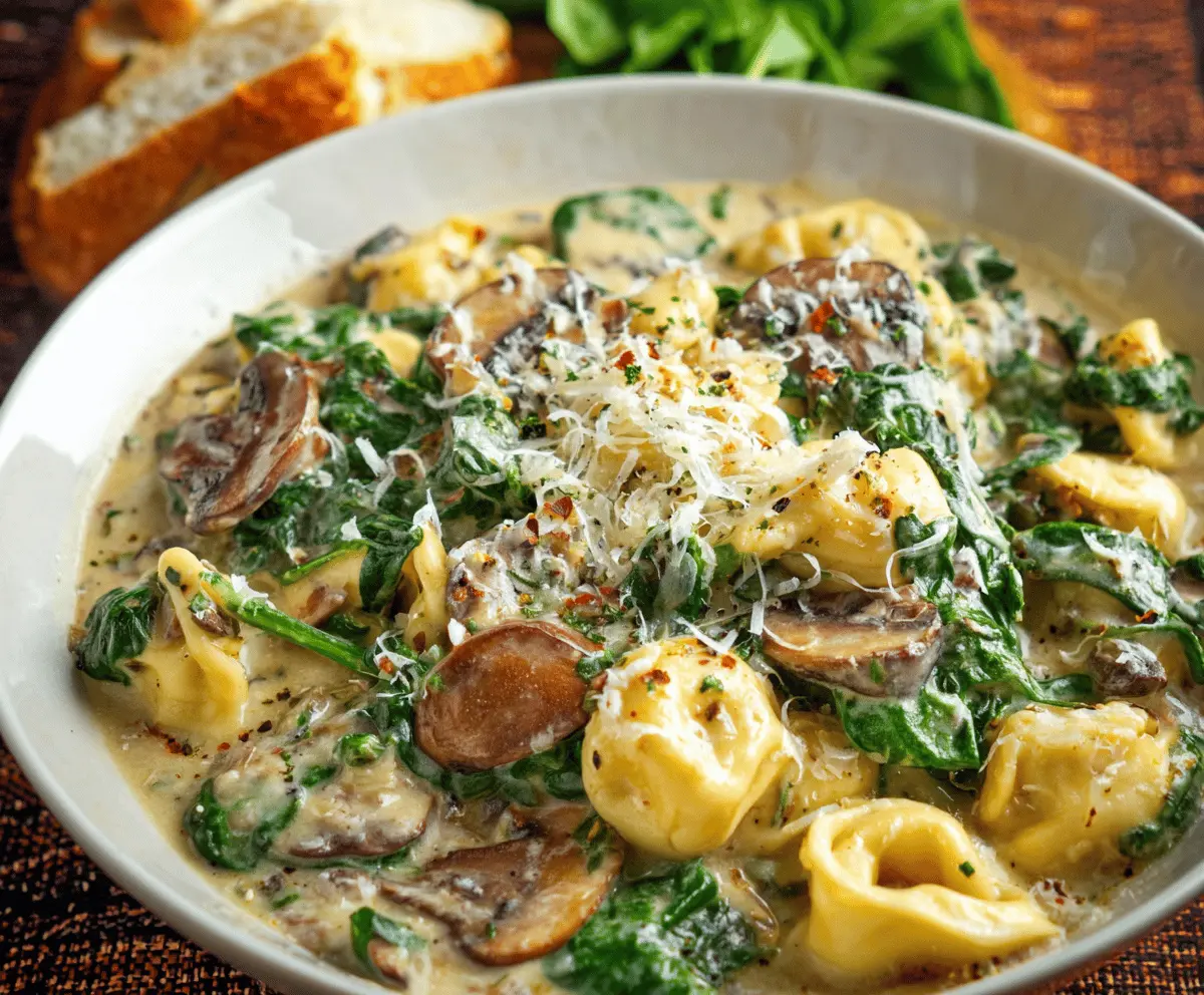 Creamy Tortellini with Spinach and Mushrooms