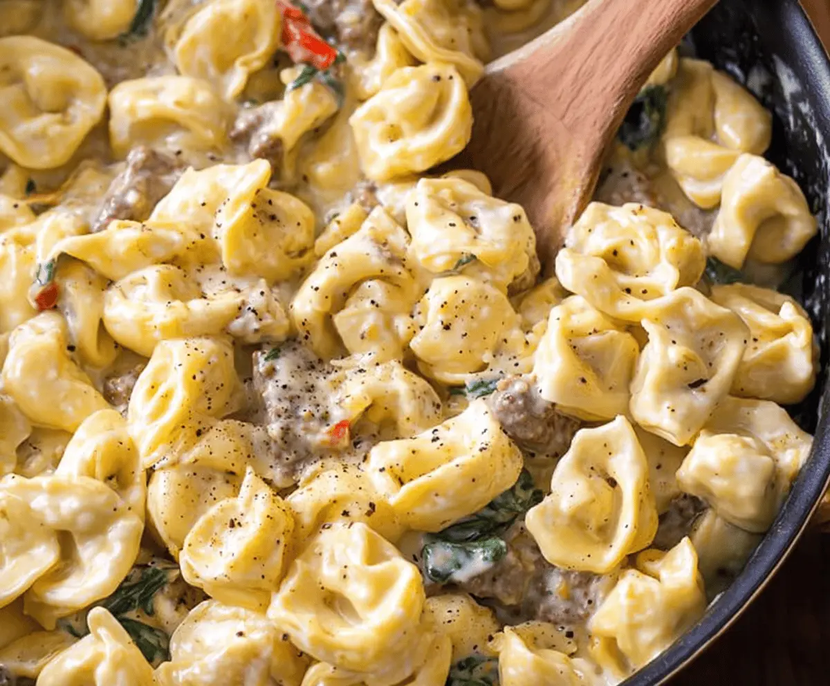 Garlic Butter Beef and Spinach Tortellini