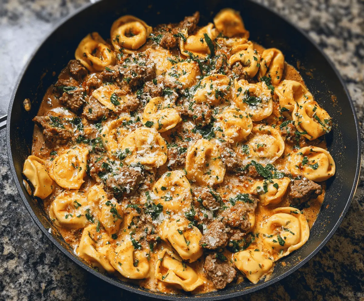 Garlic Butter Beef and Spinach Tortellini
