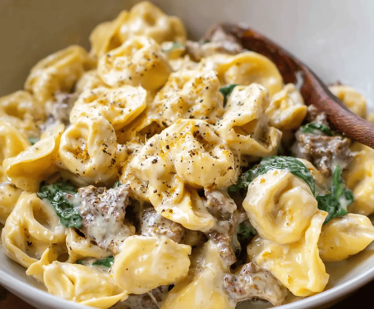 Garlic Butter Beef and Spinach Tortellini