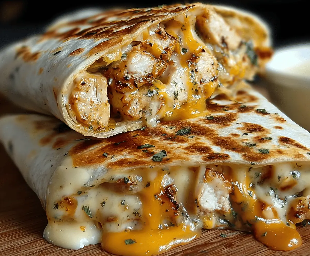 Ooey-Gooey Cheesy Garlic Chicken Wraps