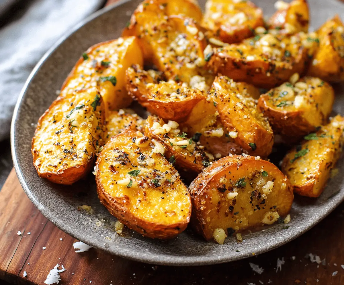 Roasted Sweet Potatoes with Garlic and Parmesan