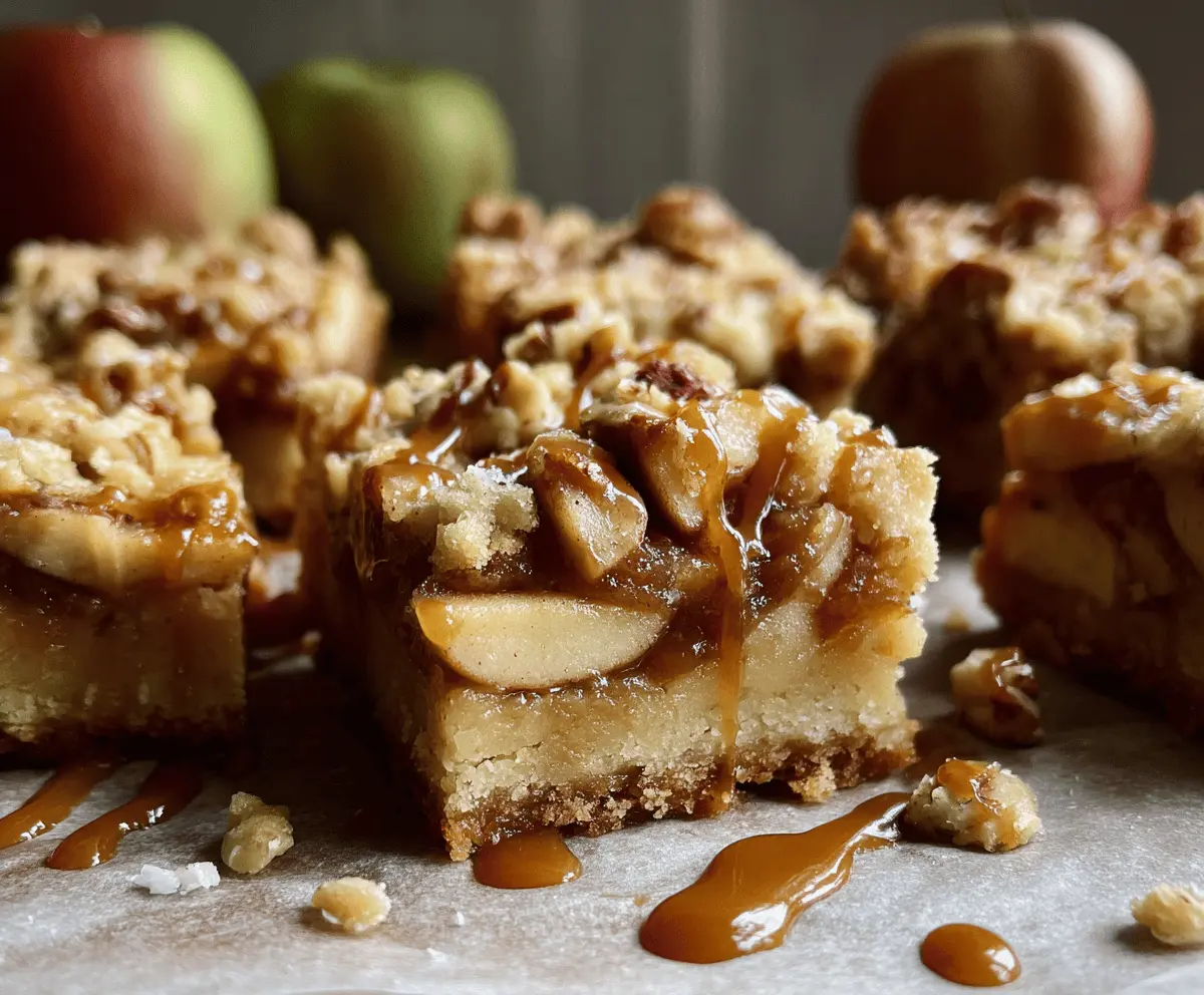 Delicious salted caramel apple bars with golden crust, gooey caramel, and fresh apple slices topped with sea salt, perfect for fall desserts