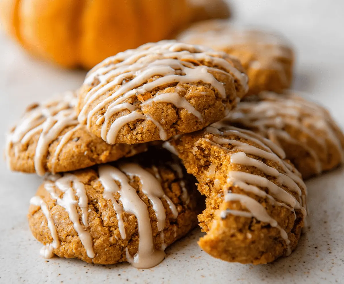 Delicious soft pumpkin pie cookies topped with whipped cream and cinnamon, perfect for fall desserts.