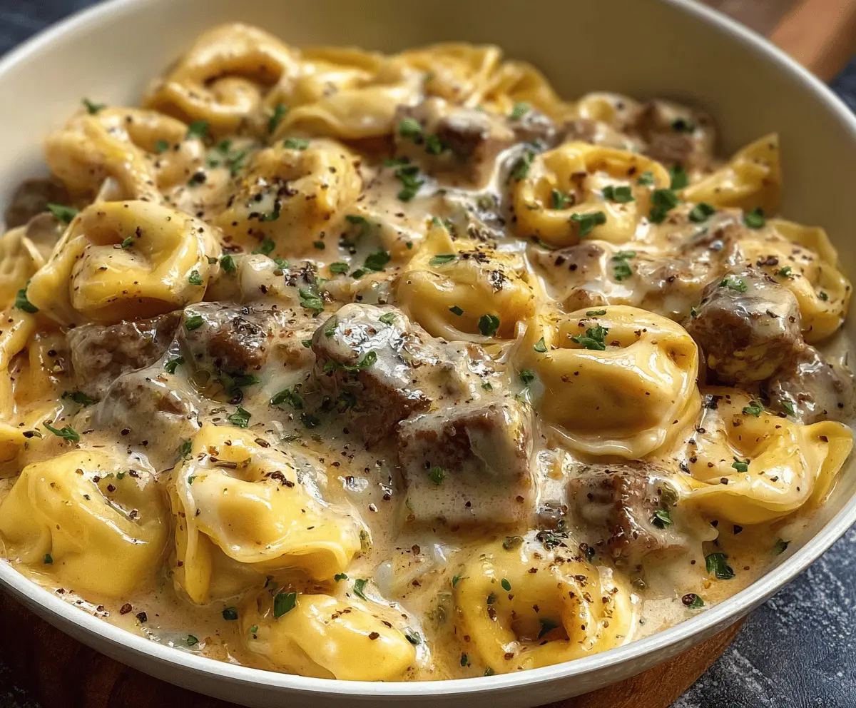 Creamy Cheesesteak Tortellini in Provolone Sauce