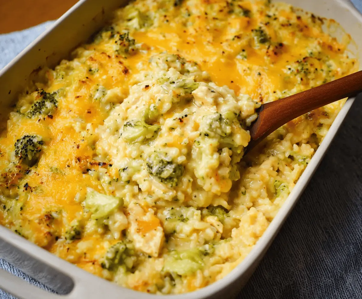 Creamy Chicken Broccoli Rice & Cheese Casserole