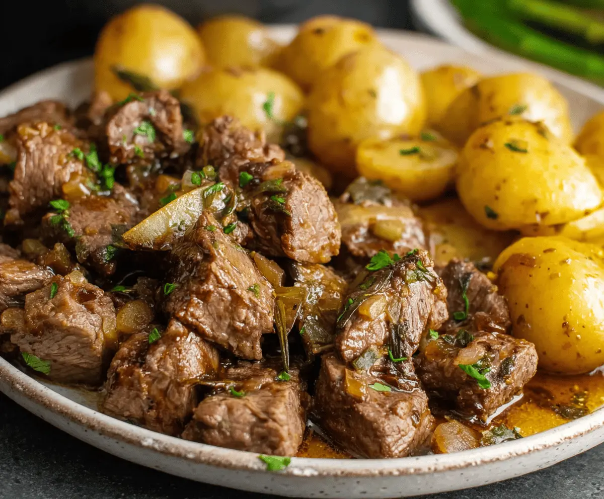 Slow Cooker Garlic Butter Beef Bites & Potatoes