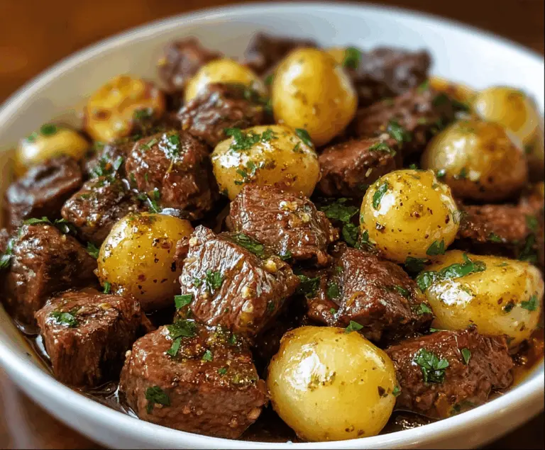 Slow Cooker Garlic Butter Beef Bites & Potatoes