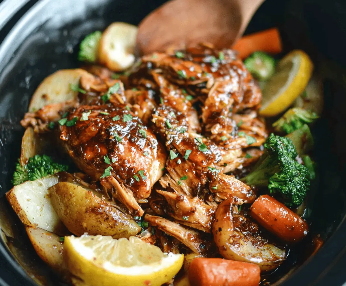 Delicious slow cooker honey garlic chicken with colorful vegetables, perfect for a flavorful and easy dinner recipe.