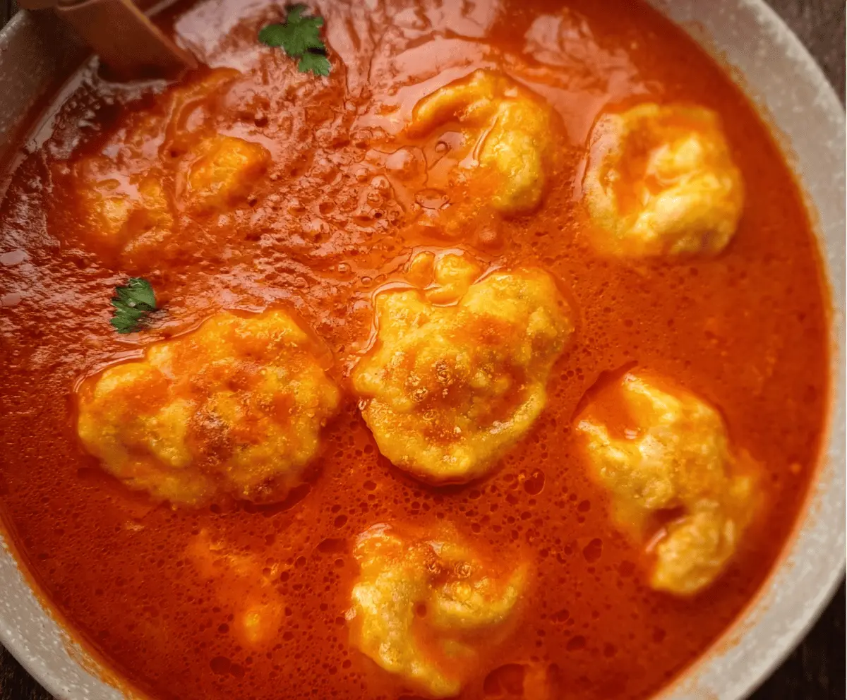 Tomato Soup with Cheese Dumplings