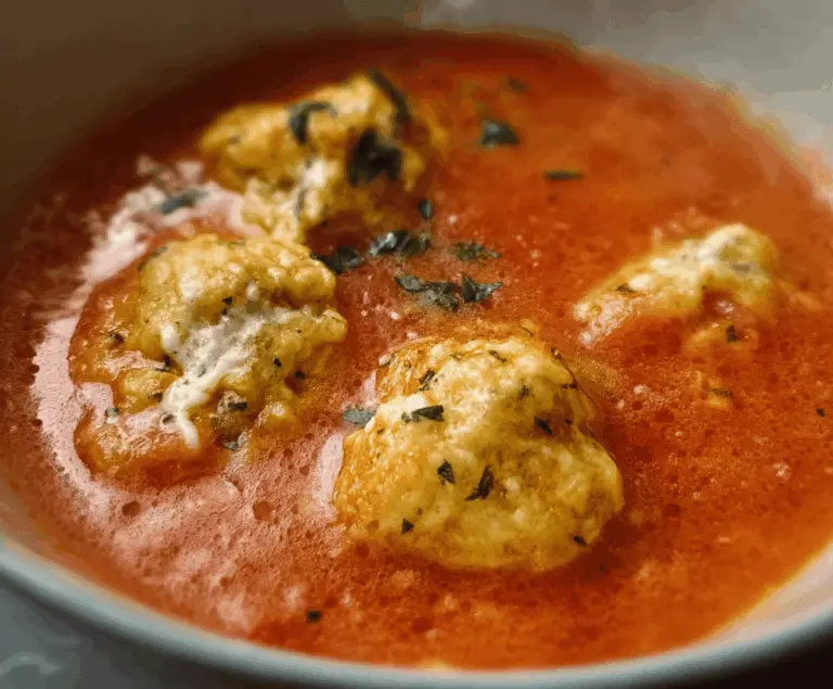 Tomato Soup with Cheese Dumplings