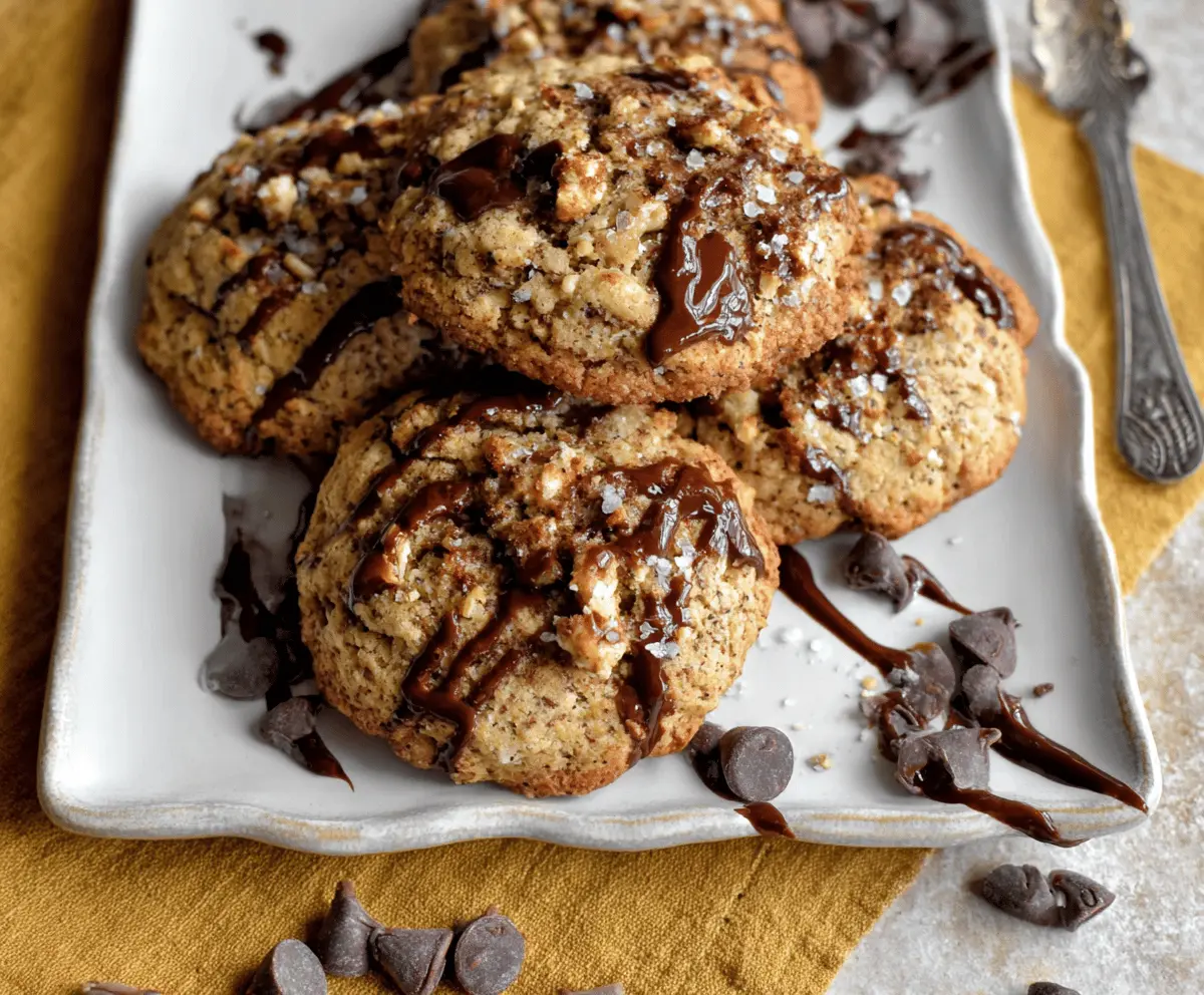 Homemade banana bread cookies with ripe bananas, chocolate chips, and a golden-brown crust on a rustic wooden table