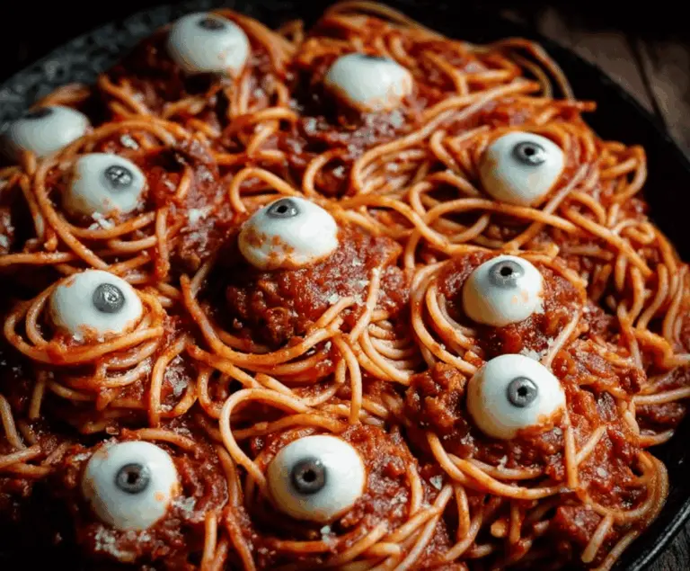 Bloody Spaghetti with Mozzarella Eyeballs (Halloween Pasta)