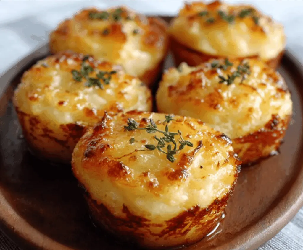 Creamy cheesy mashed potato puffs with golden crispy tops, perfect for snacking or side dishes.