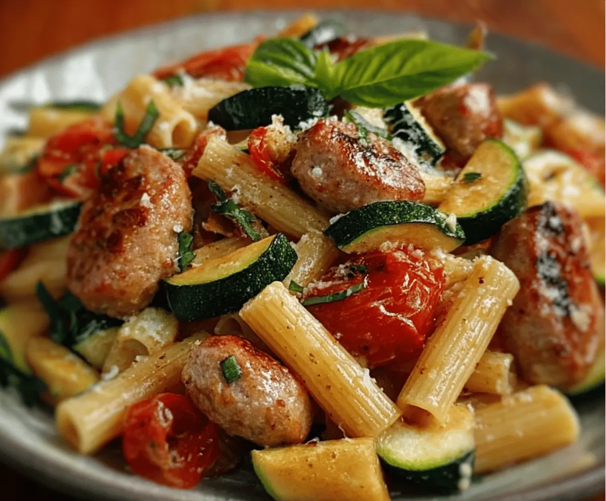 Easy Chicken Sausage Pasta with Zucchini & Tomatoes