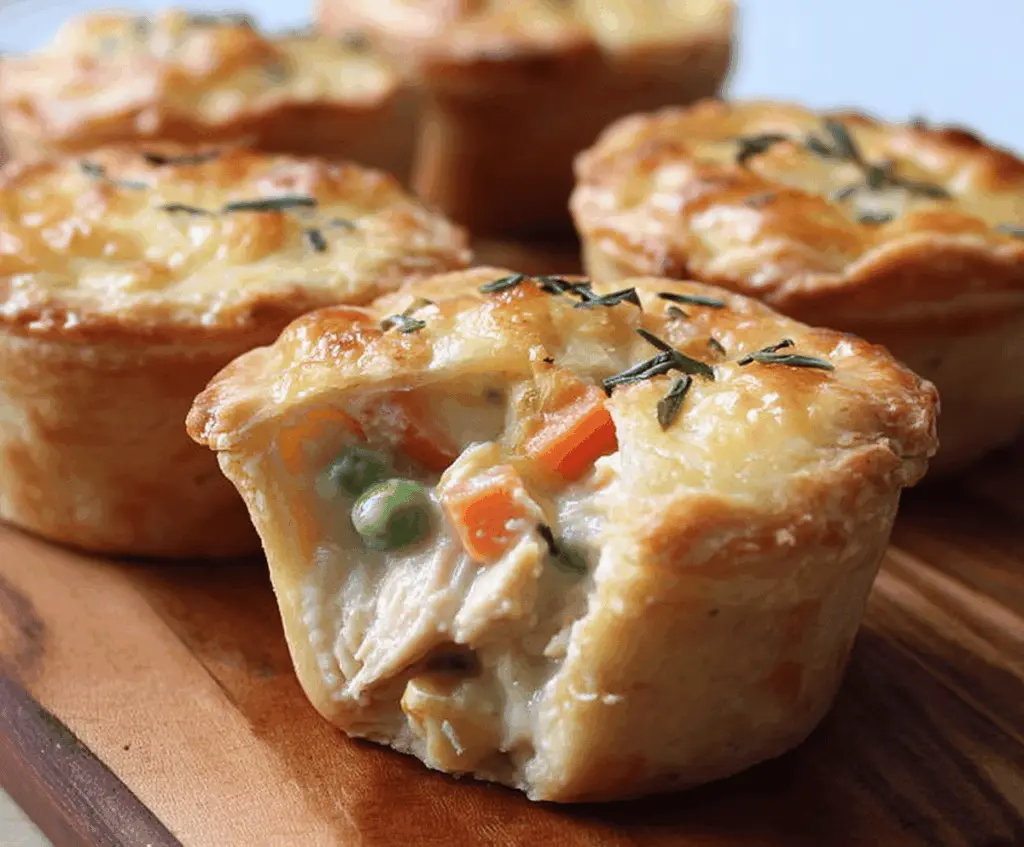 Delicious mini chicken pot pies with golden crust and savory filling, perfect for a comforting meal or appetizer