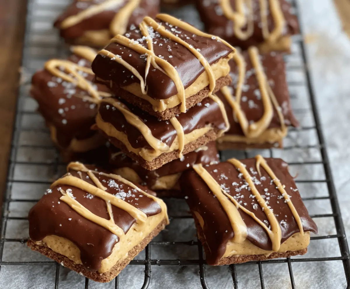 No-bake buckeye graham crackers dipped in chocolate and peanut butter for a delicious homemade treat
