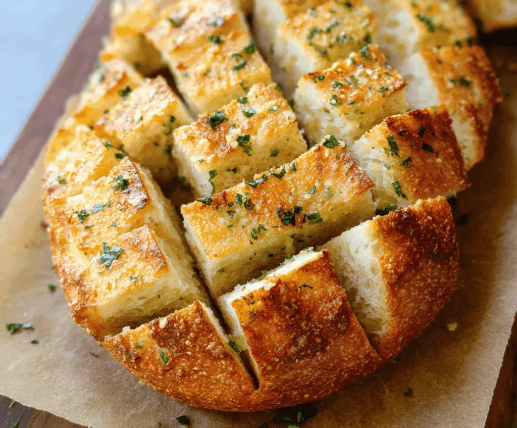 Golden Parmesan Garlic Artisan Bread freshly baked with crispy crust and aromatic herbs
