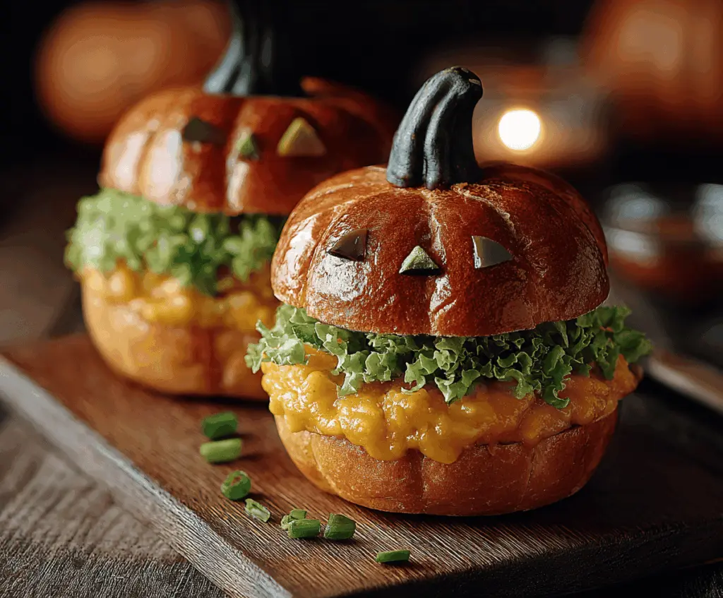 Delicious pumpkin-shaped sliders with savory fillings, perfect for Halloween parties or fall gatherings.