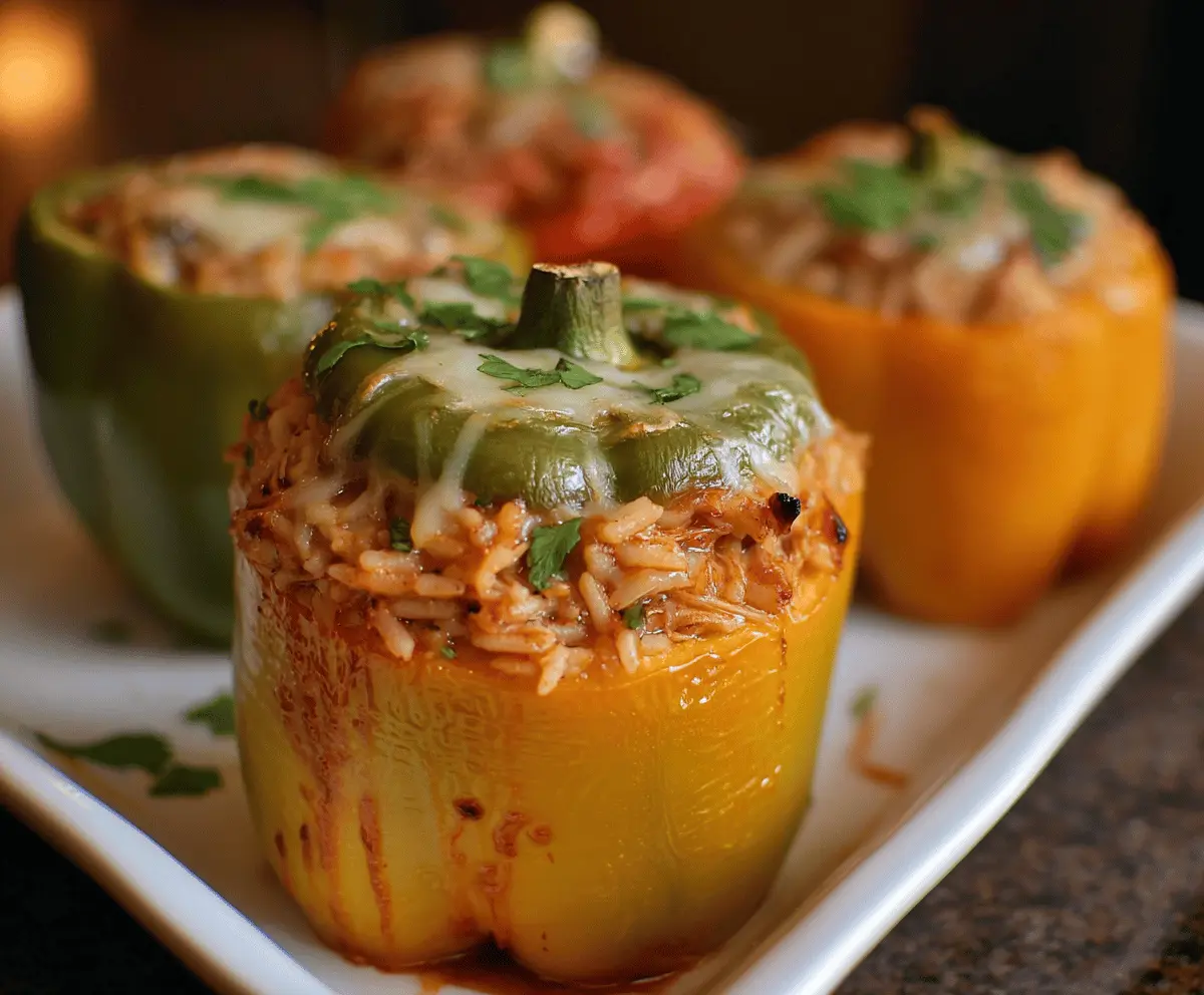 Easy Halloween Shredded Chicken & Rice Stuffed Peppers Recipe