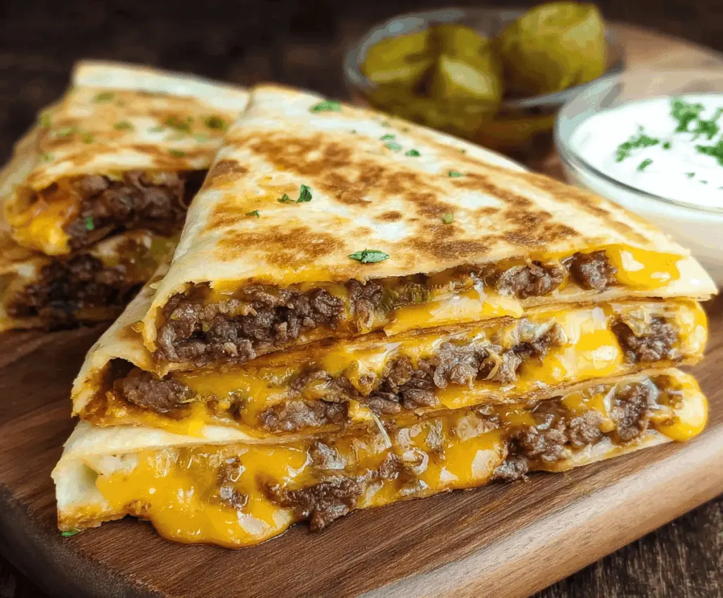 Delicious Smashburger Quesadillas with melted cheese, crispy tortillas, and savory fillings ready to enjoy.