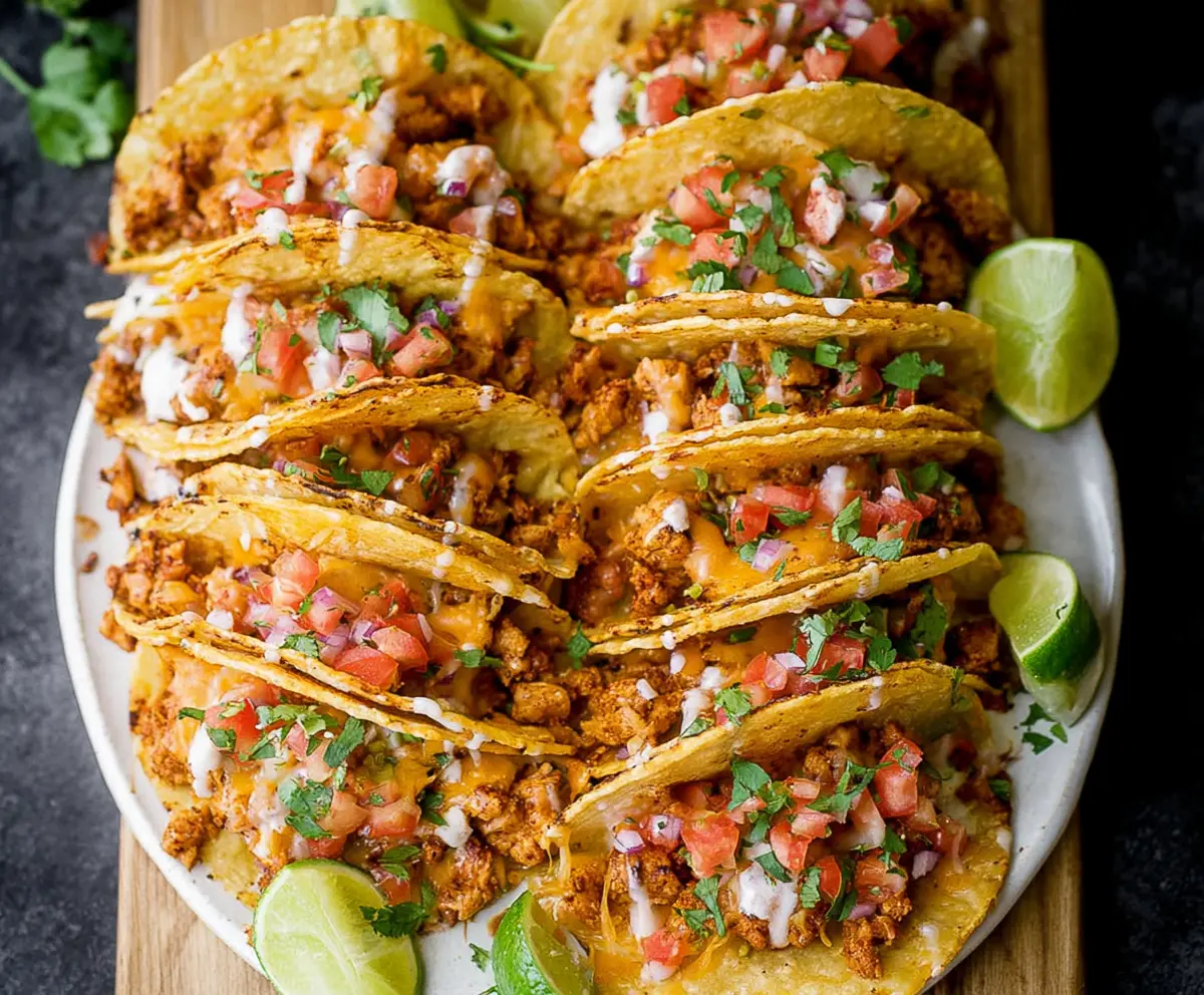 Delicious 20 Minute Mini Baked Chicken Tacos on a plate with fresh toppings
