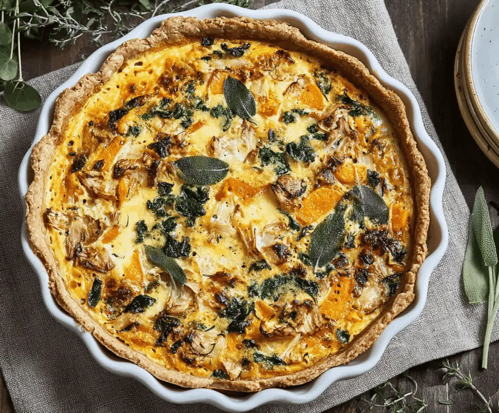 Delicious Butternut Squash and Sage Quiche served on a plate